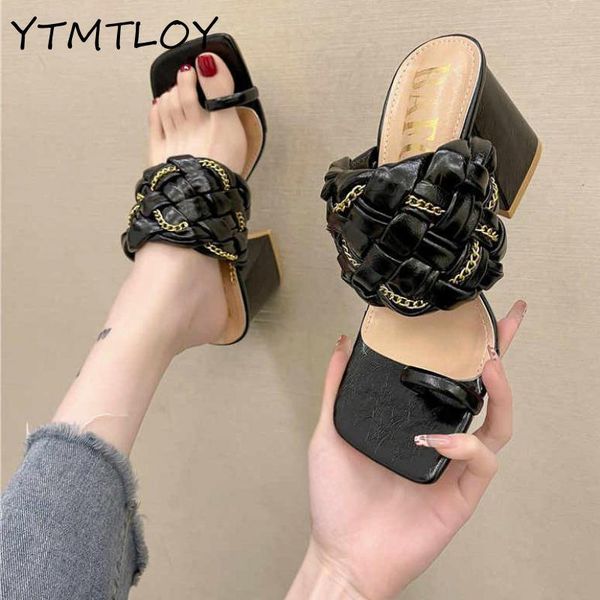 

slippers star style ladies fashion patent leather woven platform square heel women high sandals zapatillas mujer, Black