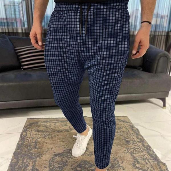 Erkek Kot Erkekler Pantolon Streetwear Pantolon Izgara Baskı Sweetpants Düz Rahat Mid Bel İlkbahar Erkek