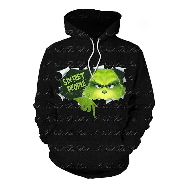 

christmas baby yoda cute pattern hoodie visual impact party punk gothic round neck american sweater hoodie, Black