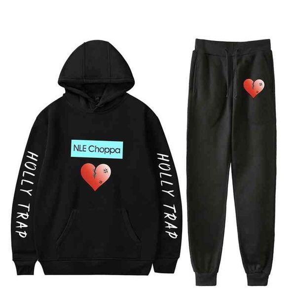 

sweatshirts, hoodies new rapper nle choppa peripheral hooded sweater leggings two-piece set, Black
