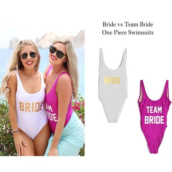 

team bride swimsuit bathing suit gold letter swimwear women bachelor party wedding plus size bodysuit monokini 210728, White;black
