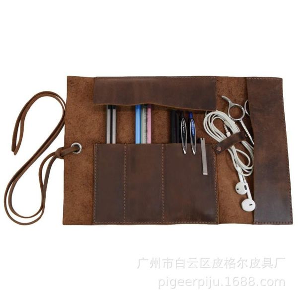 

handmade leather pencil case 2021 cue school spupplies genuine bags pen pouch