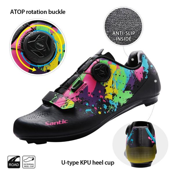 

cycling footwear santic men self-locking shoes lightweight racing bicycle breathable rotating buckle road, Black