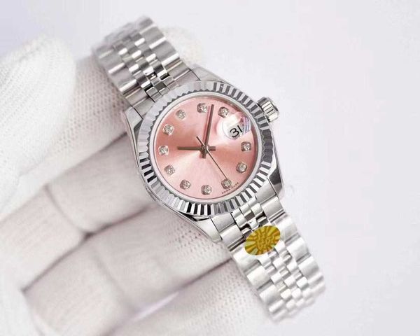 Orologio da donna di alta qualità da 28 mm in oro rosa rosd, orologio da donna, meccanico automatico, in zaffiro, cinturino con cinturino in acciaio inossidabile