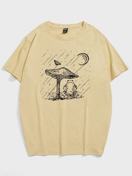 

romwe guys mushroom & frog graphic tee a8p3#, White;black