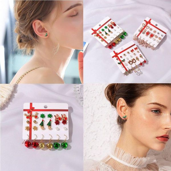 

stud 12 pairs cute elk snowman santa christmas theme jewelry ear set hook earrings, Golden;silver