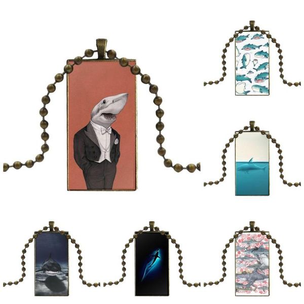 

for men women vintage jewelry bronze color glass cabochon choker pendant long rectangle necklace pastel sharks necklaces, Silver