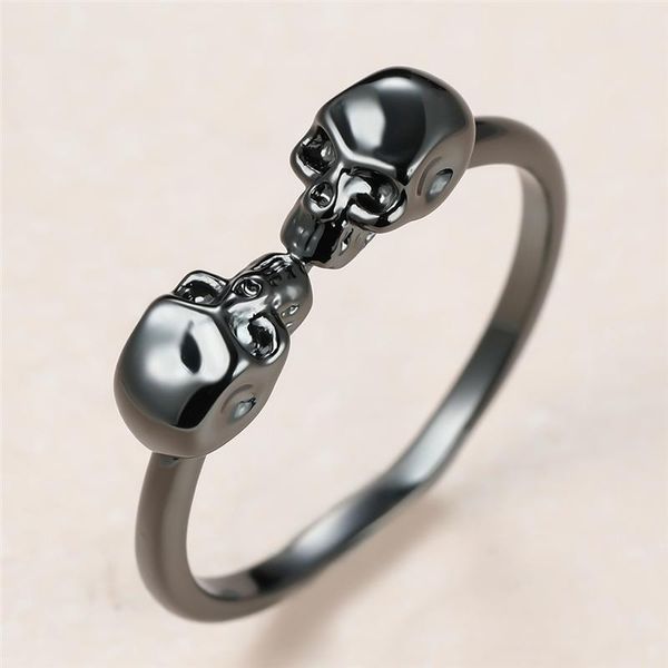 

male female hip hop punk skull ring vintage fashion black gold skeleton rings for women men round metal thin party jewelry wedding, Slivery;golden