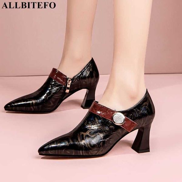 

allbitefo fashion brand high heel shoes genuine leather women high heels shoes party women shoes 210611, Black