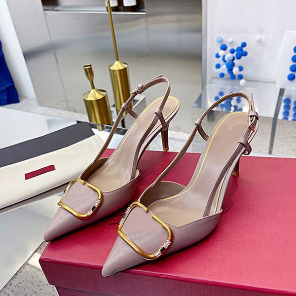 

high heeled shoes for women genuine cow leather metal fittings sandals buckle red bottom dress shoes white black pink elegant temperament we