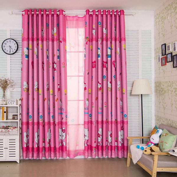 

curtain & drapes children's cartoon curtains for bedroom pink princess girls kids window cat panel print baby room living