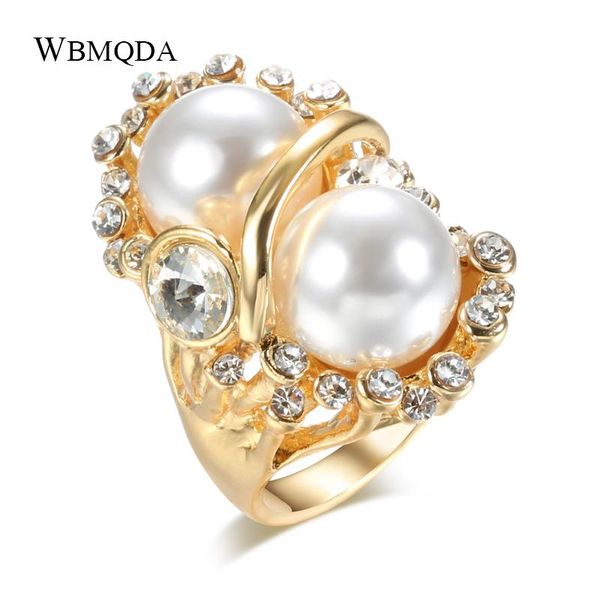 

cluster rings wbmqda unique baroque pearl ring for women fashion gold color boho party crystal big ringsvintage wedding jewelry, Golden;silver