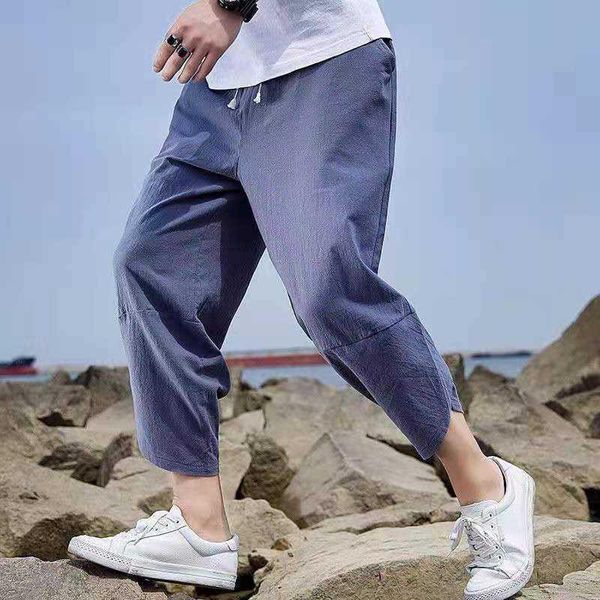 

men's pants drop summer cotton harem men casual hip hop trousers cross bloomers calf-length joggers streetwear, Black