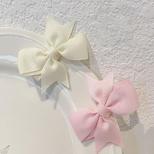 

solid color girls bow hair clip bands grosgrain ribbon accessories kids hairpin headware cartoon headdress, Slivery;white
