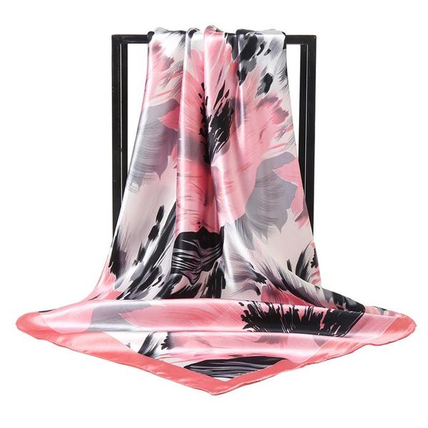 

scarves 2021 fashion silk square scarf for women hair band soft neckerchief vintage hijab flower print headscarf female pashmina bandana, Blue;gray