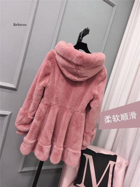 

women's & leather large size fashion autumn and winter faux hooded coat thick warm fur jacket s-5xl women grey cloak tces, Black