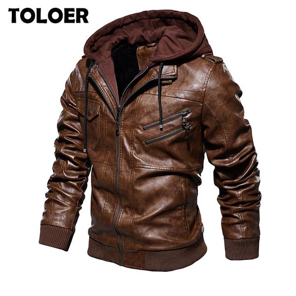 

men's fur & faux tactical pu leather jacket men winter feece military casual leahter male motorcycle windbreaker chaqueta cuero hombre, Black