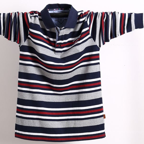 

men's polos plus size 4xl 5xl 80% cotton horizontal stripes contrast color casual long sleeve polo shirt men fat guy fashion h594, White;black