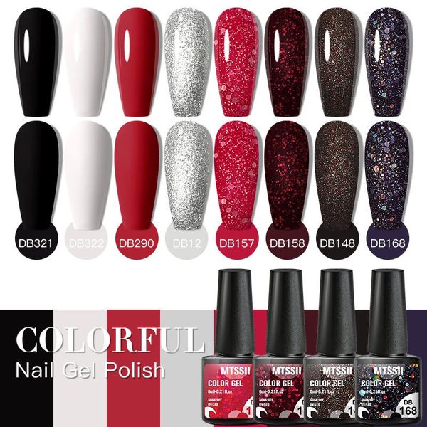 

nail gel mtssii 6ml black white red glitter color polish matte semi permanent uv led lamp need coat, Red;pink