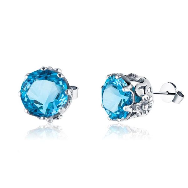 

stud szjinao real 925 sterling silver handmade blue z fine jewellery platinum gemstone earrings for women vintage gift, Golden;silver