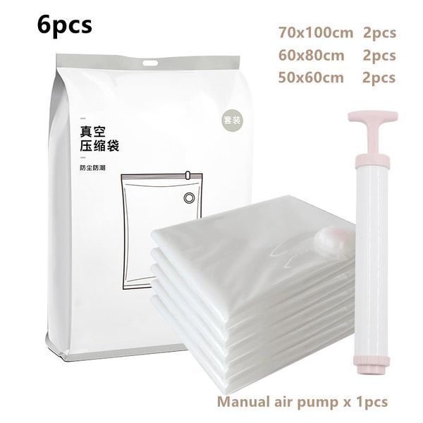 

6pcs transparent pa pe plastic space saver bag vacuum travel compressed flat storage home clothes pillow quilt organizer bags