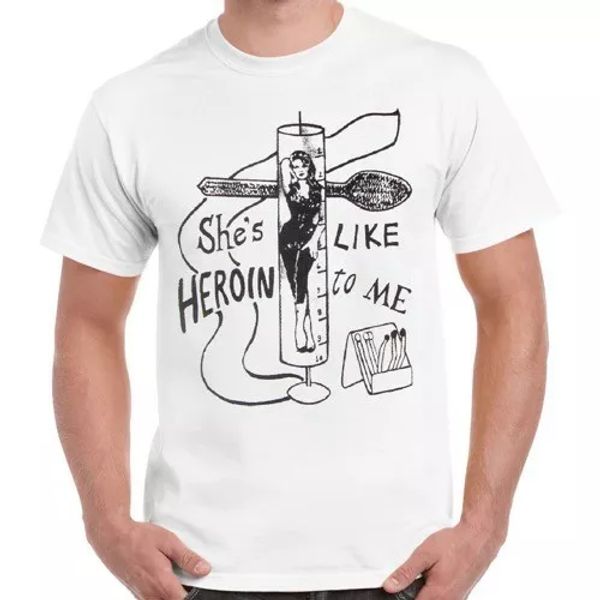 

she is like heroin to me the gun club beat punk cramps vintage t shirt 627, White;black