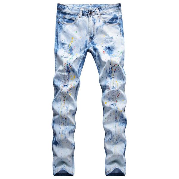 

men's jeans denim men summer thin ripped hole korean elastic self-cultivation feet casual light-colored ankle length pencil pants, Blue