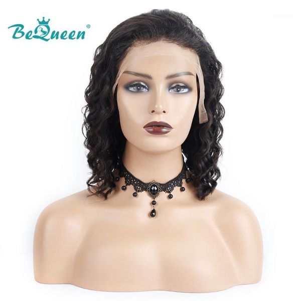 

bequeen brazilian 13x4 natural wave lace front wig bob pre plucked 100% human hair 1, Black;brown
