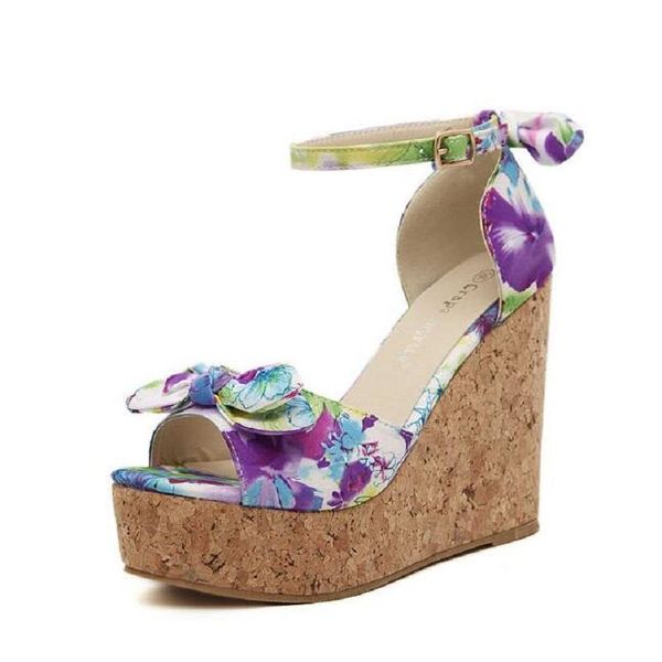 

summer flower sandals big size sweet casual ladies platform gladiator open toe wedge heel shoes woman, Black