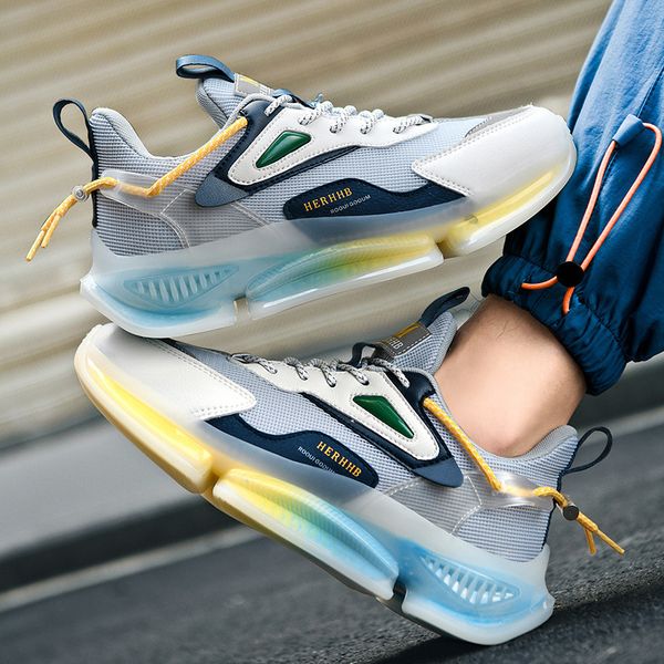 

casual and boots summer trend dad's men's breathable mesh flying woven sports running popcorn shoes, Black