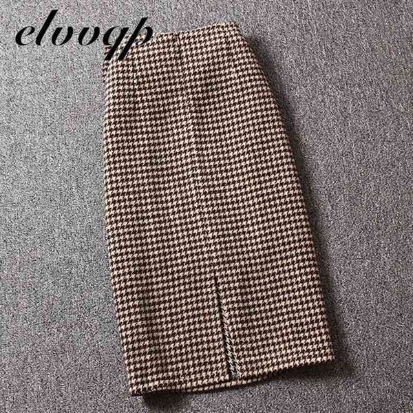 

new women autumn winter harajuku thickened woolen plaid retro skirt female elegant office work skirts for women, Black