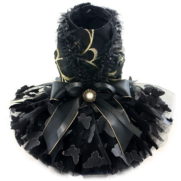 

handmade dog apparel dress black 3d butterfly more layers tulle skirt evening party gown pet cat tutu poodle