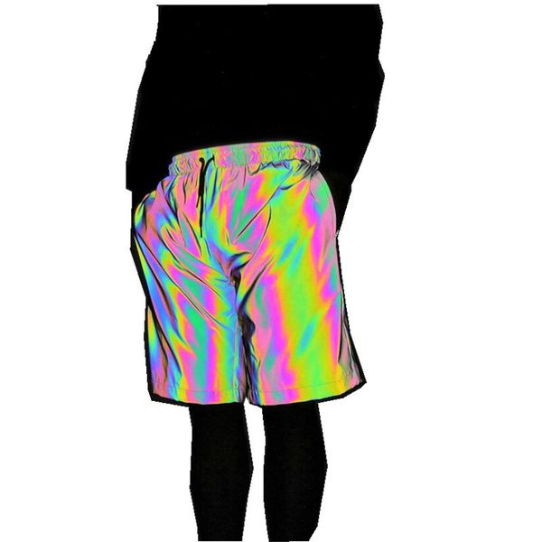 

rainbow reflective shorts pants men fluorescent trousers casual night jogger mens active trendy dazzling, White;black