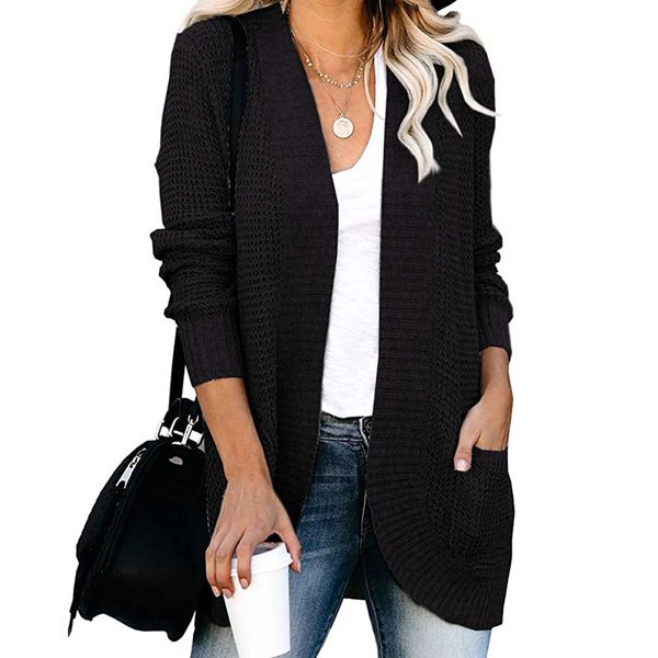 

women's cardigan pocket knitted solid color basic style casual thick long sleeve loose sweater cardigan autumn winter holiday/work, White;black