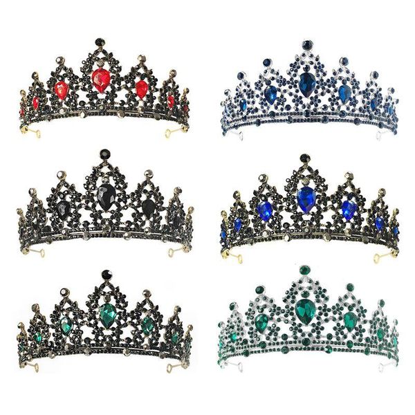 

hair clips & barrettes 594b vintage baroque queen tiara wedding crown bridal diadem gold crystal rhinestone head jewelry headpiece, Golden;silver