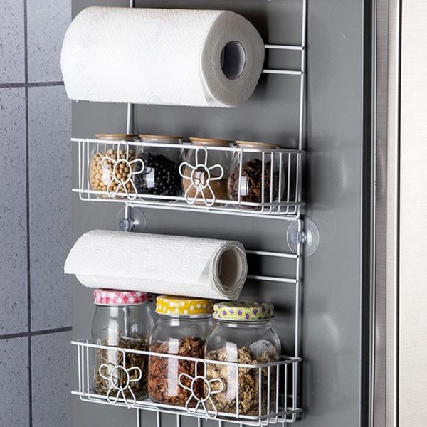 

multi-layer refrigerator rack kitchen supplies household seasoning storage side iron wall hanging basket holder & organization