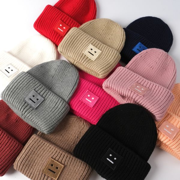 

south korea acne studios woolen square smiley face knitted hat women winter warmth thickened for men and lovers, Blue;gray
