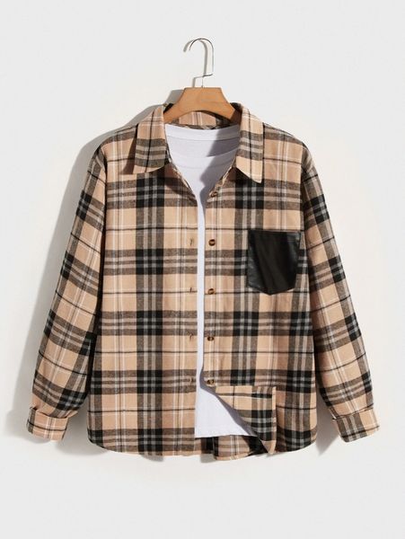 

men tartan patched pocket shirt without tee c3s5#, White;black