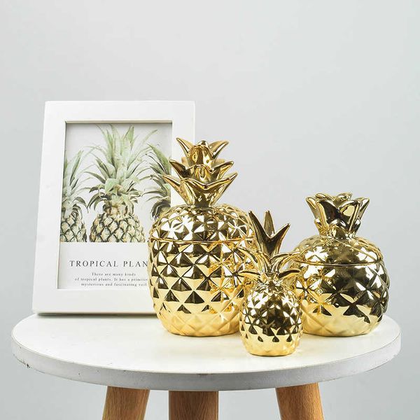 Serbatoio di ananas in ceramica Candela Contenitore di stoccaggio Copertura antipolvere Zucchero Artigianato Guarnizione da tavolo Vaso Arredamento per la casa