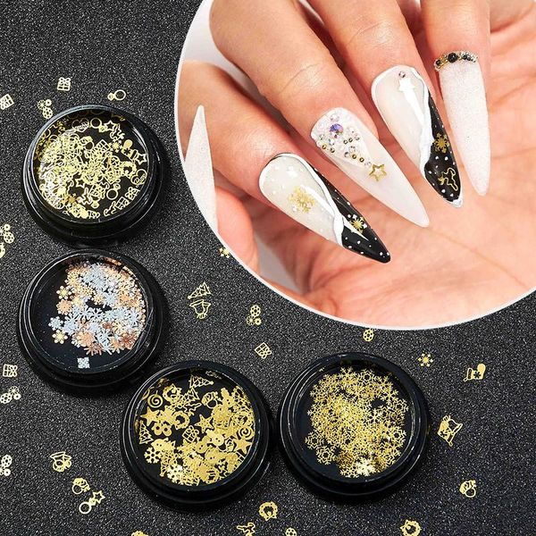 

nail art decorations mix butterfly snowflake xmas tree flowers english words thin metallic sequins decals diy manicure decoration, Silver;gold