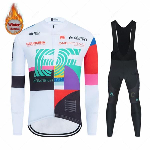

racing sets winter thermal fleece cycling jersey set 2021 bike suit bicycle clothing ropa ciclismo raphaing ef team, Black;blue