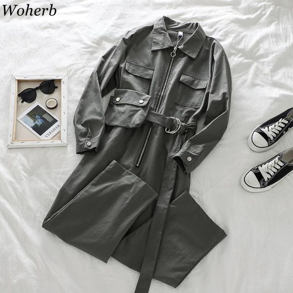 

women's jumpsuits & rompers woherb women cargo pants playsuit spring 2021 korean harajuku loose female jumpsuit high waist casual wide, Black;white