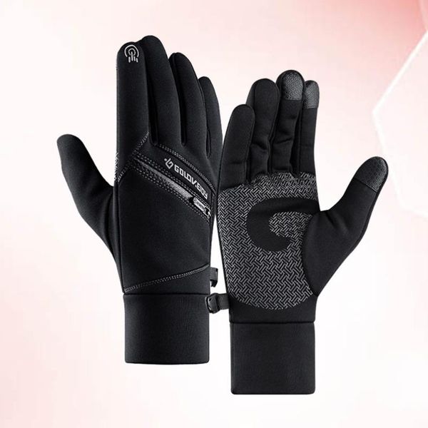 

ski gloves velvet waterproof warm anti-slip elastic screen touch zippered pocket for hiking camping cycling skiing -