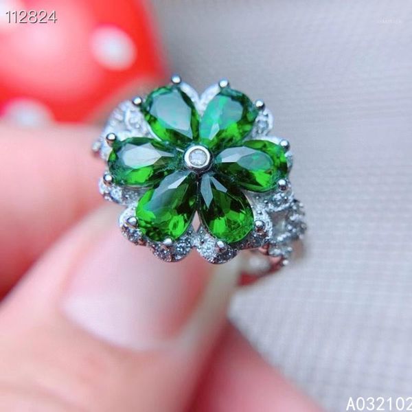 

cluster rings kjjeaxcmy fine jewelry s925 sterling silver inlaid natural diopside girl lovely gemstone ring support test chinese style, Golden;silver