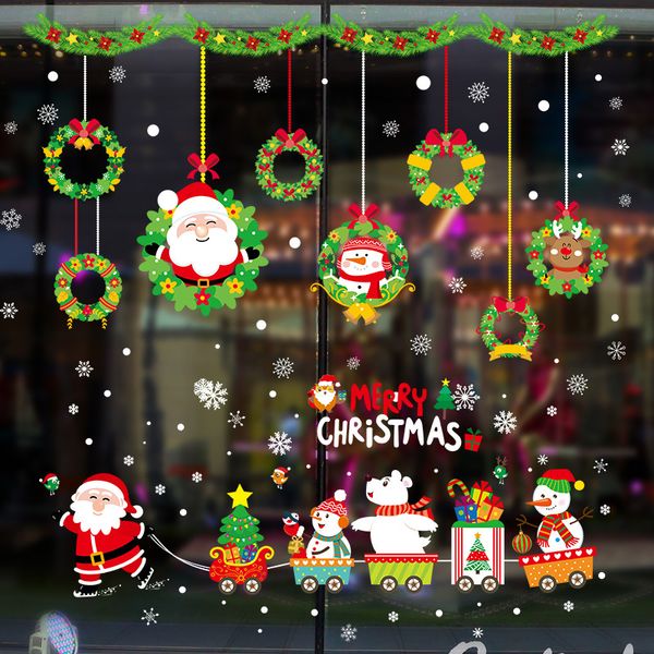 Vetrina natalizia Adesivi con fiocchi di neve Babbo Natale Cartone animato Finestre Porta in vetro Adesivo murale Decor Festival Decorazione per feste BH5192 WLY