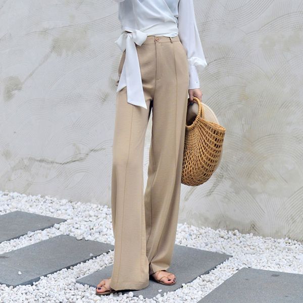 

capris women's high waist wide leg pants, casual scrubbed, thin, loose, straight legs, summer novelty, 2021, Black;white