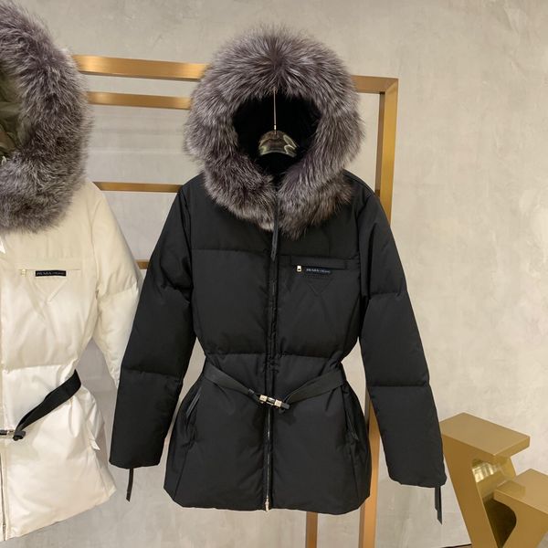 

finland imported fox fur new slim down jacket, Black