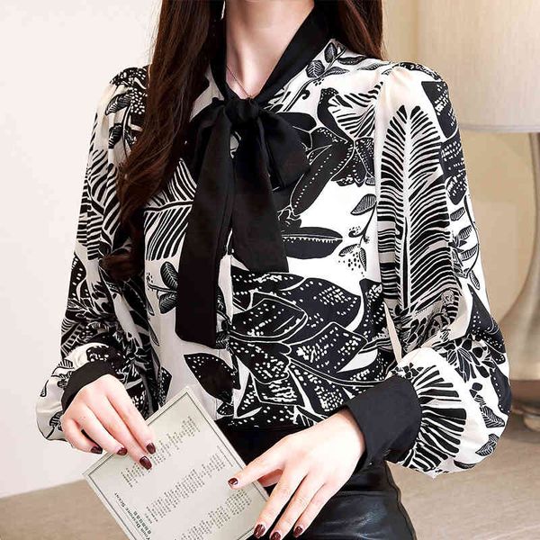 

fashion chiffon women blouse shirts spring long sleeved floral print women shirt long-sleeved feminine blusa 1786 50 210521, White
