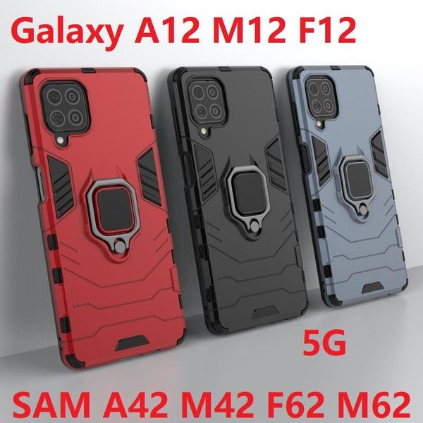 

cell phone pouches armor for samsung galaxy a12 m12 f12 a42 m42 f62 m62 case tempered glass silicon car holder magnetic ring hard cover