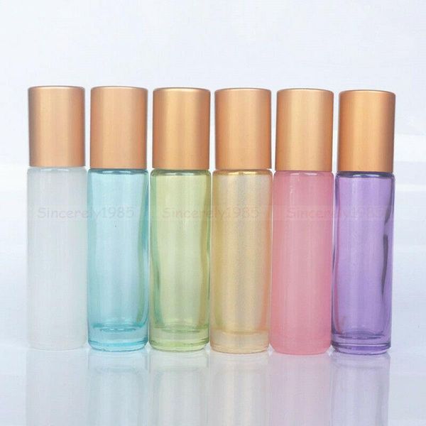 

storage bottles & jars 6x 10ml thick pearl shiny surface translucen glass essential oil roll on bottle stainless steel roller ball perfume a